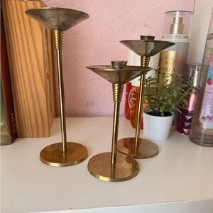 Vintage brass trio of candle holders
